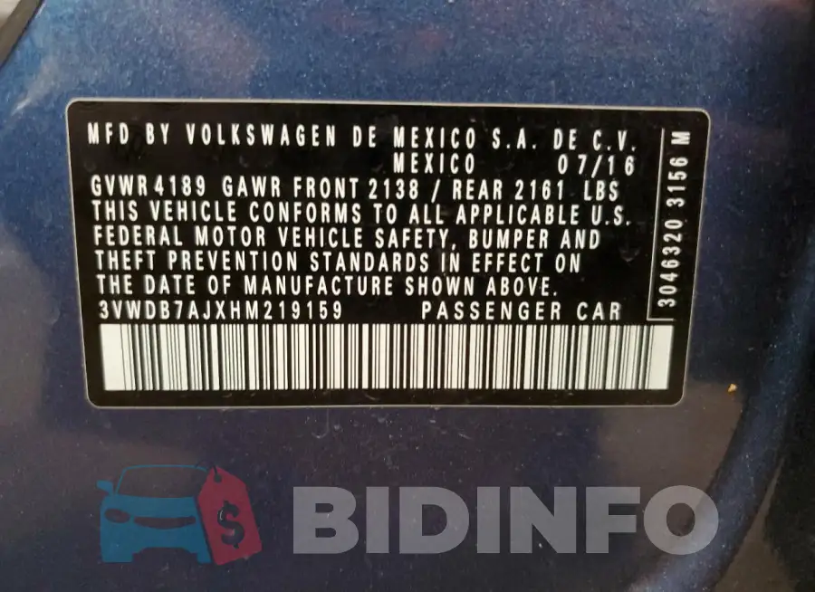 3VWDB7AJXHM219159 Photo# 13