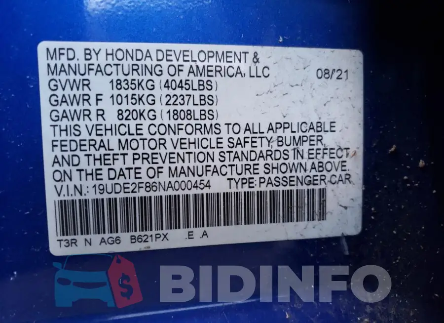 19UDE2F86NA000454 Photo# 12