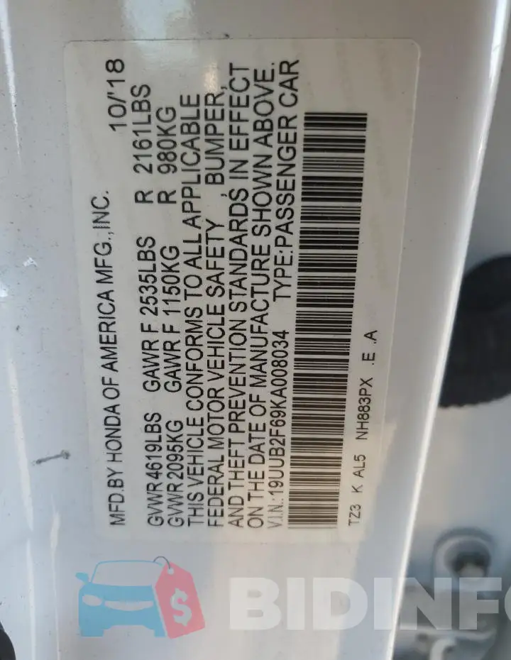 19UUB2F69KA008034 Photo# 12