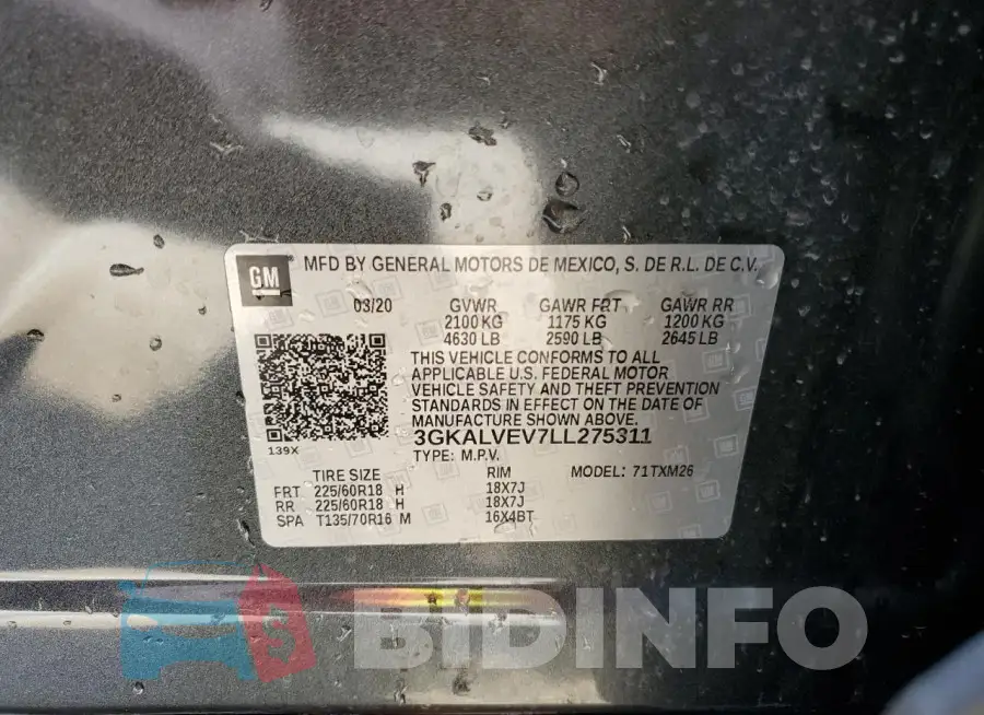 3GKALVEV7LL275311 Photo# 14