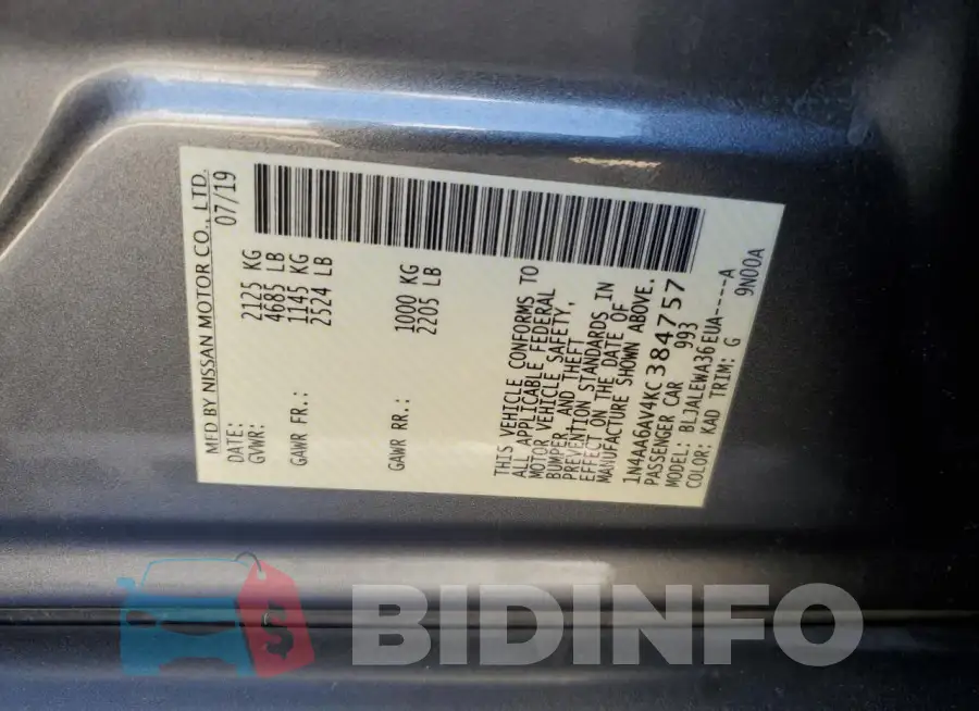 1N4AA6AV4KC384757 Photo# 12
