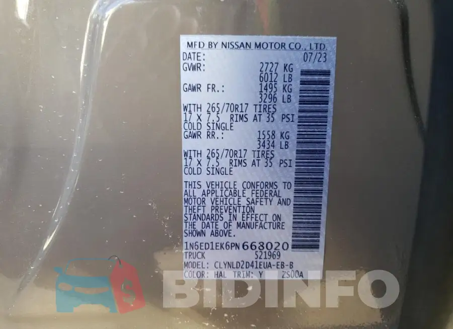 1N6ED1EK6PN668020 Photo# 13