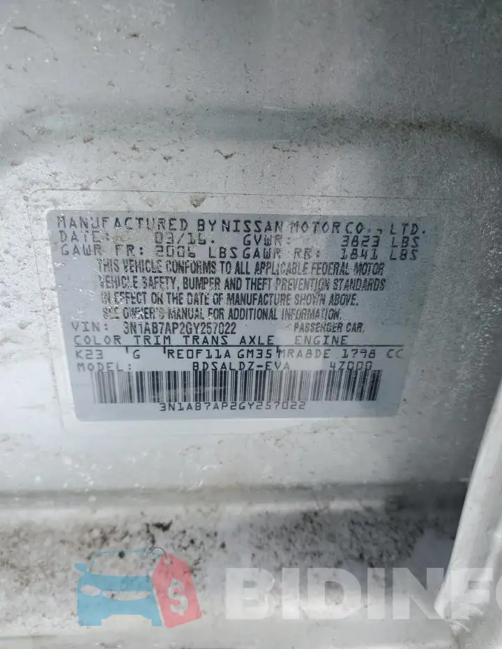3N1AB7AP2GY257022 Photo# 12