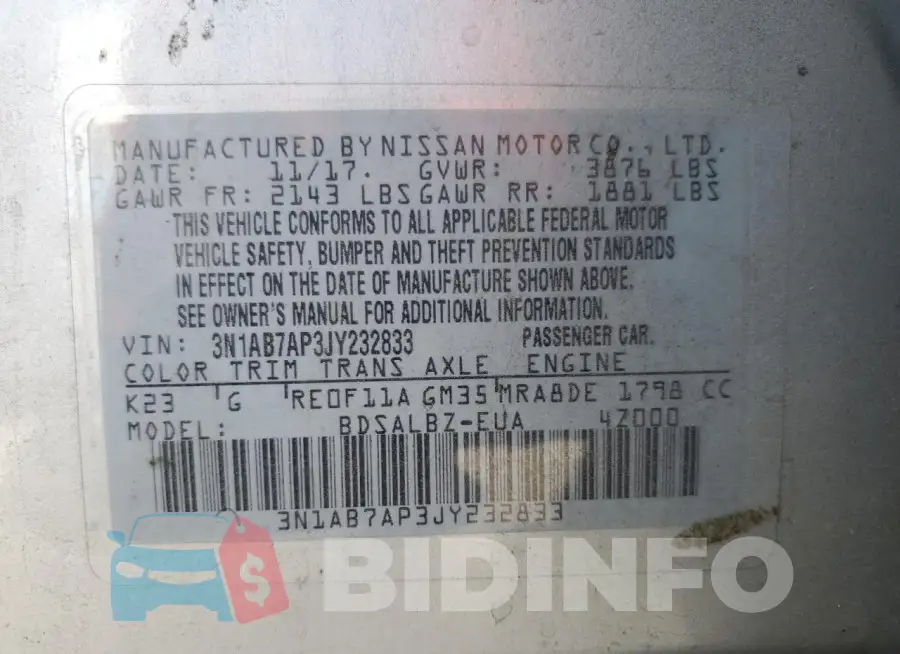 3N1AB7AP3JY232833 Photo# 12