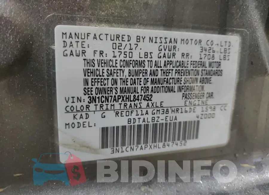 3N1CN7APXHL847452 Photo# 13