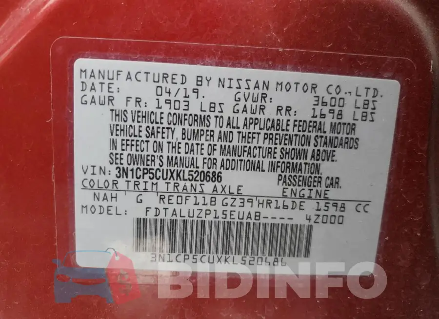 3N1CP5CUXKL520686 Photo# 13