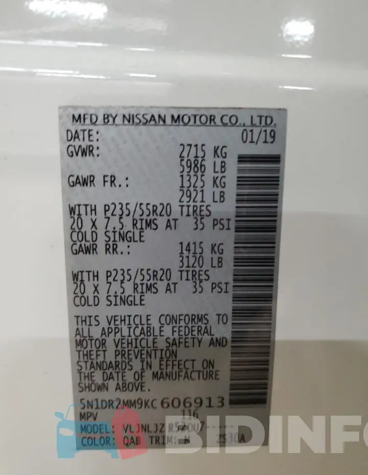 5N1DR2MM9KC606913 Photo# 13