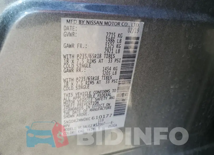 5N1DR2MN0KC610177 Photo# 13