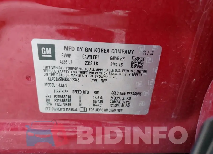 KL4CJASB4KB792346 Photo# 13