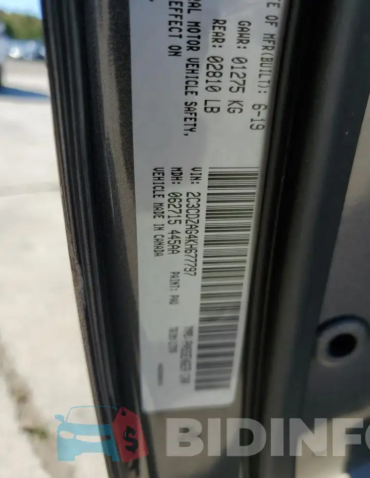 2C3CDZAG4KH677797 Photo# 13