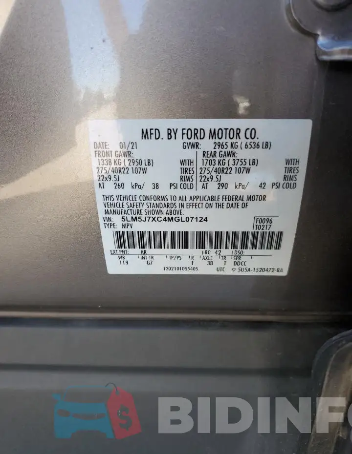5LM5J7XC4MGL07124 Photo# 13