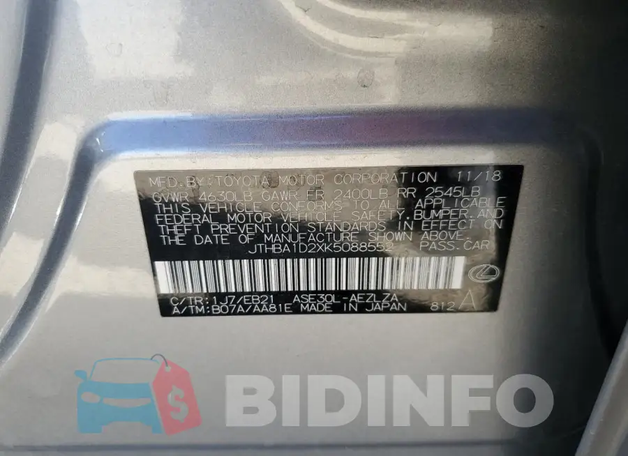 JTHBA1D2XK5088552 Photo# 12