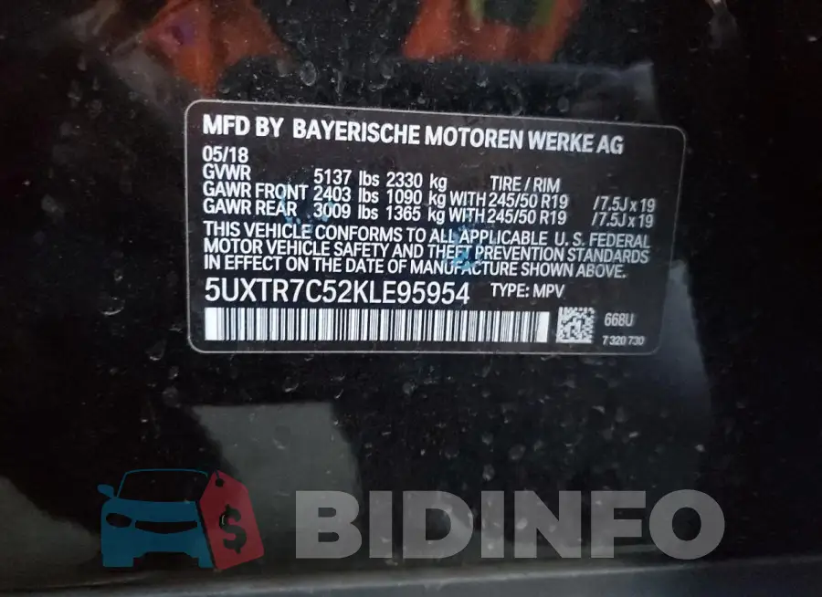 5UXTR7C52KLE95954 Photo# 14