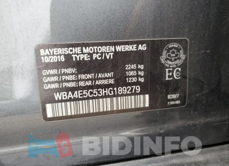 WBA4E5C53HG189279 Photo# 12