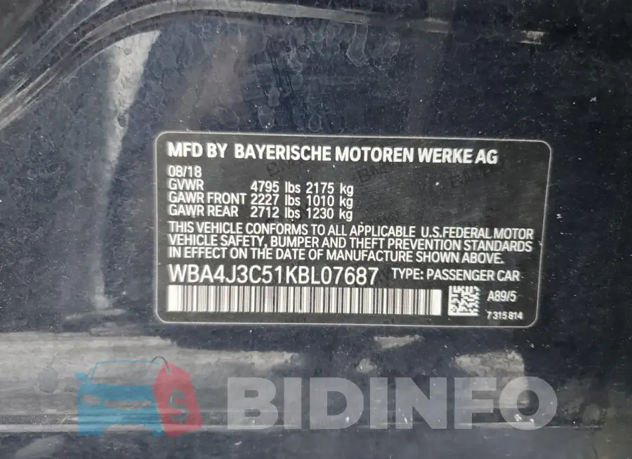 WBA4J3C51KBL07687 Photo# 13