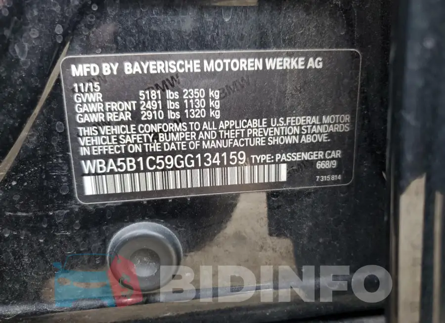WBA5B1C59GG134159 Photo# 12