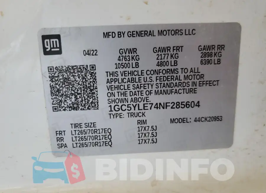 1GC5YLE74NF285604 Photo# 13