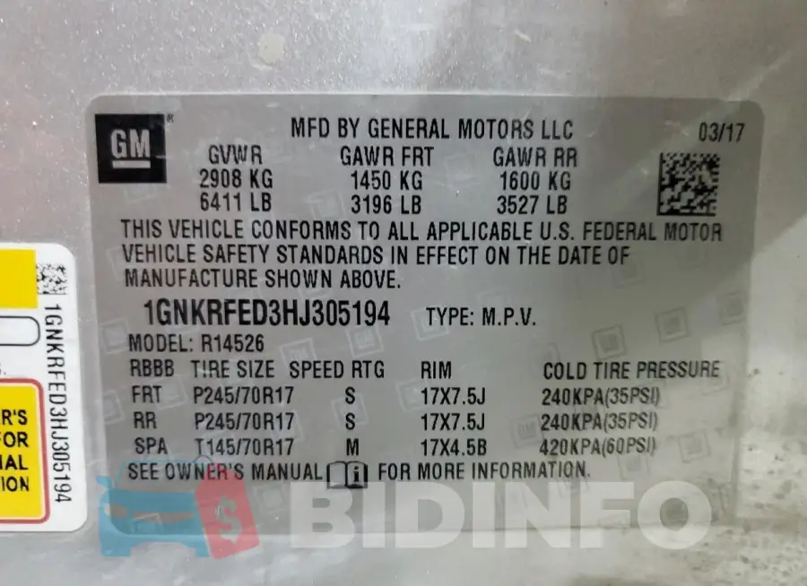 1GNKRFED3HJ305194 Photo# 14
