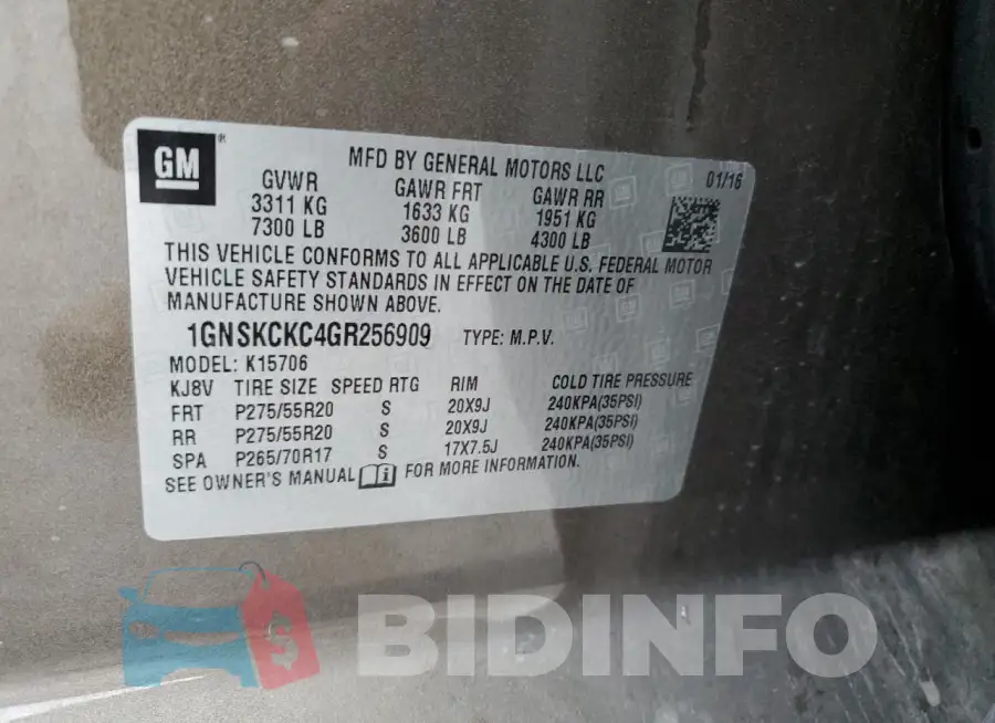 1GNSKCKC4GR256909 Photo# 14