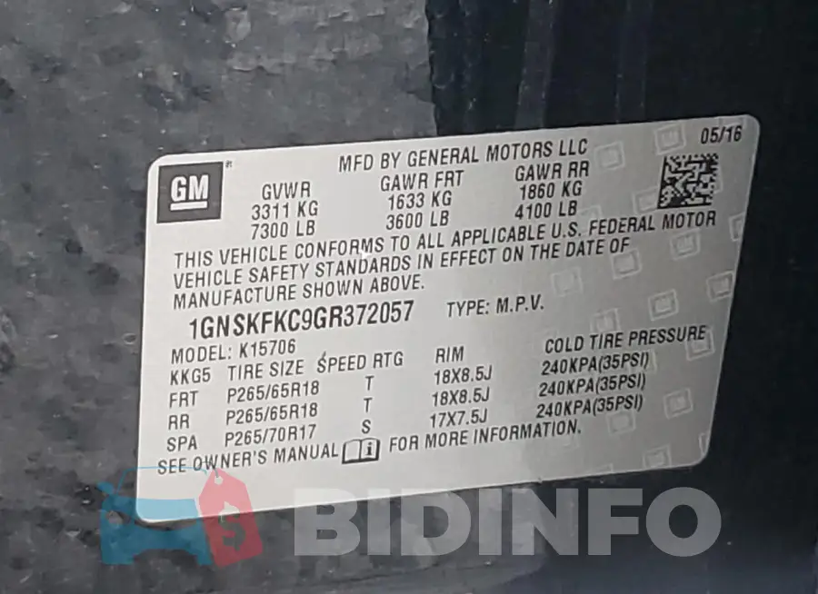 1GNSKFKC9GR372057 Photo# 13
