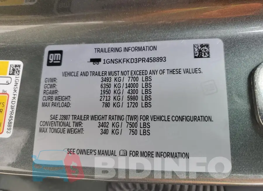 1GNSKFKD3PR458893 Photo# 14