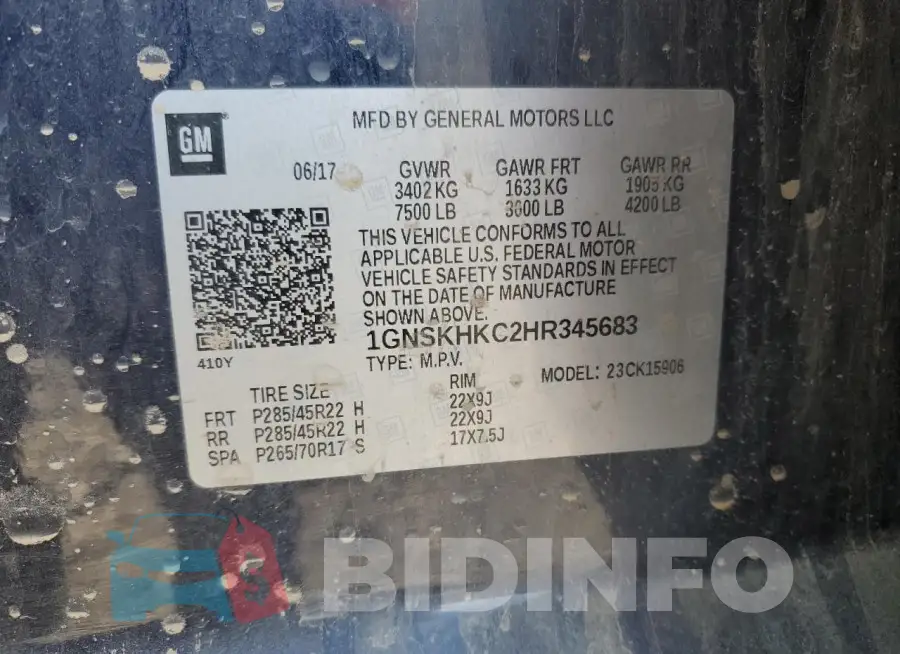 1GNSKHKC2HR345683 Photo# 13