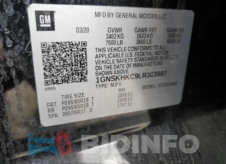 1GNSKHKC9LR303987 Photo# 13