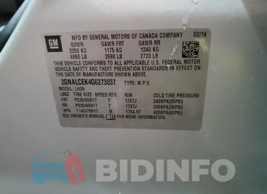 2GNALCEK4G6273037 Photo# 13
