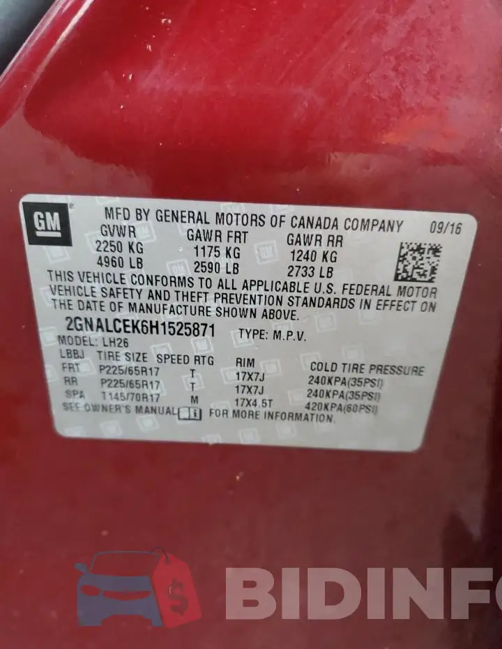 2GNALCEK6H1525871 Photo# 13