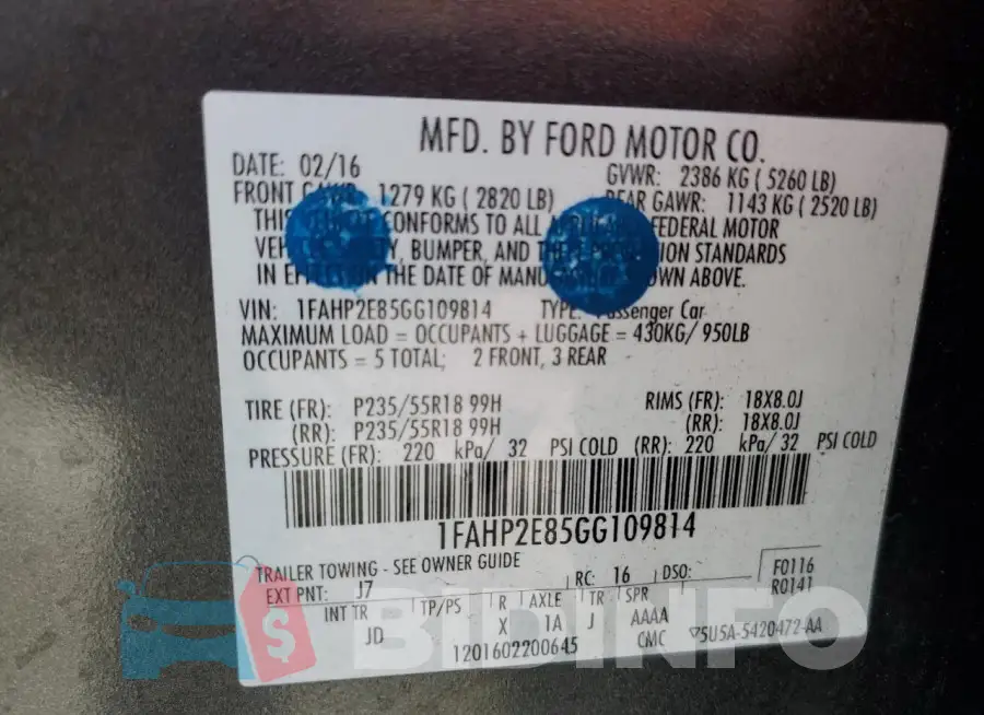1FAHP2E85GG109814 Photo# 12