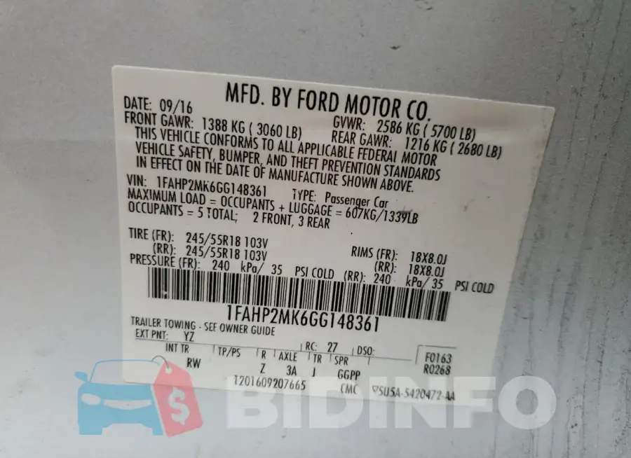 1FAHP2MK6GG148361 Photo# 12