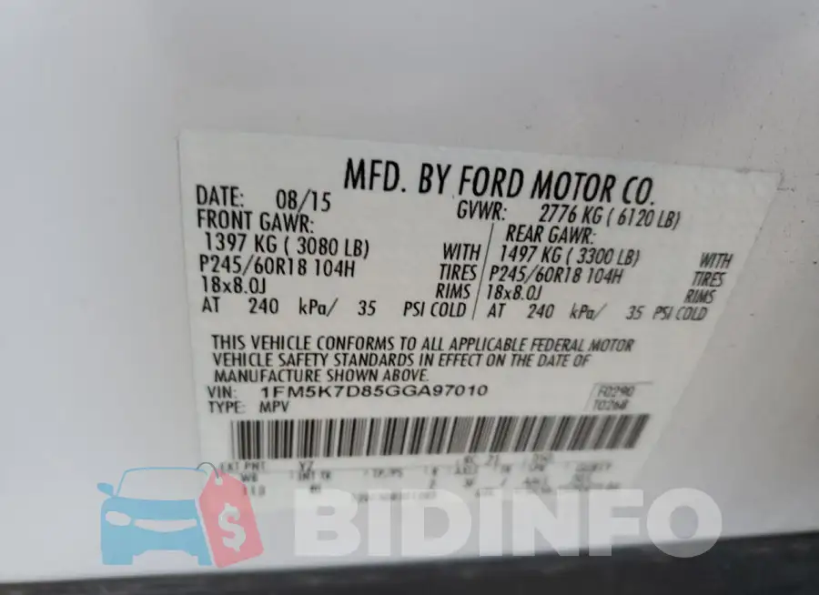 1FM5K7D85GGA97010 Photo# 13