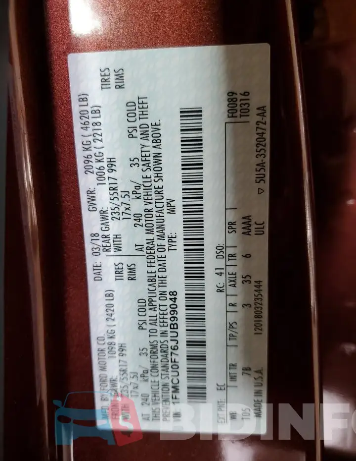 1FMCU0F76JUB99048 Photo# 13
