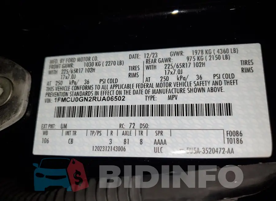 1FMCU0GN2RUA06502 Photo# 13
