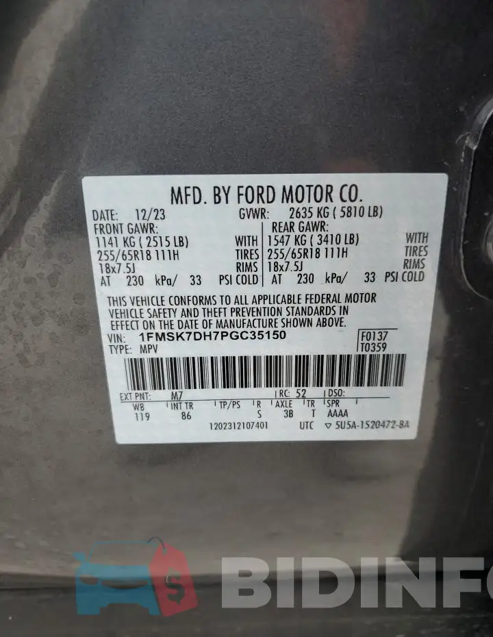 1FMSK7DH7PGC35150 Photo# 14
