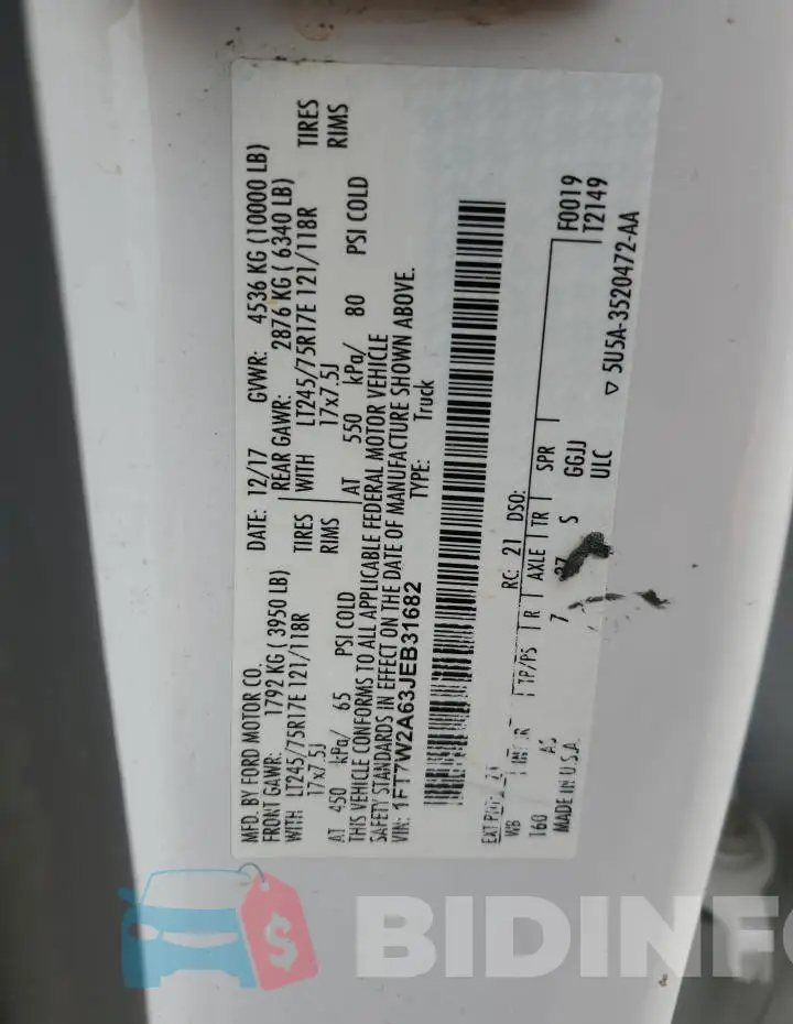 1FT7W2A63JEB31682 Photo# 12