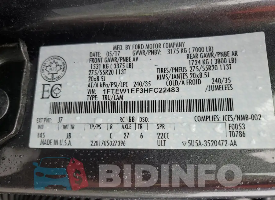 1FTEW1EF3HFC22483 Photo# 12