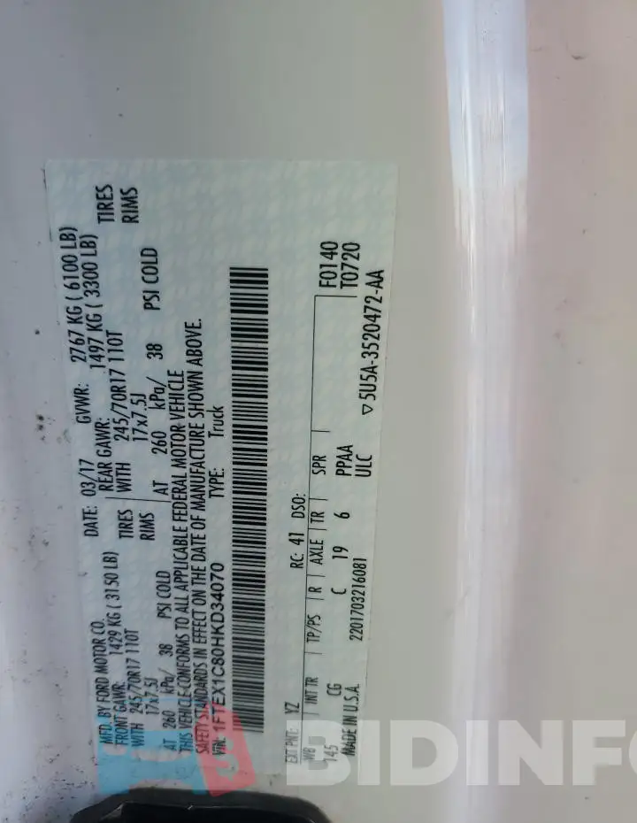 1FTEX1C80HKD34070 Photo# 12