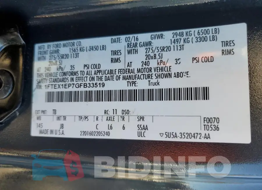 1FTEX1EP7GFB33519 Photo# 13