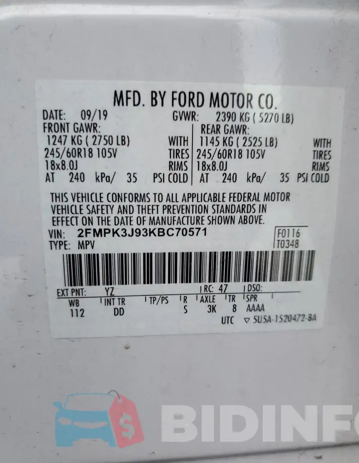 2FMPK3J93KBC70571 Photo# 14