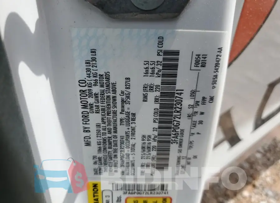 3FA6P0G72LR230741 Photo# 13