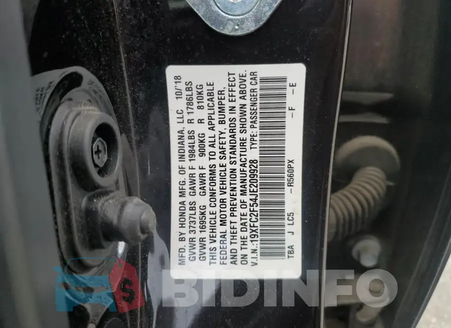 19XFC2F54JE209928 Photo# 13