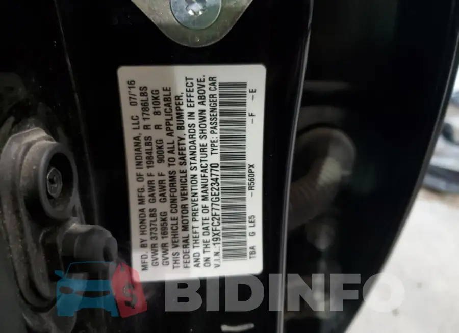 19XFC2F77GE234770 Photo# 12