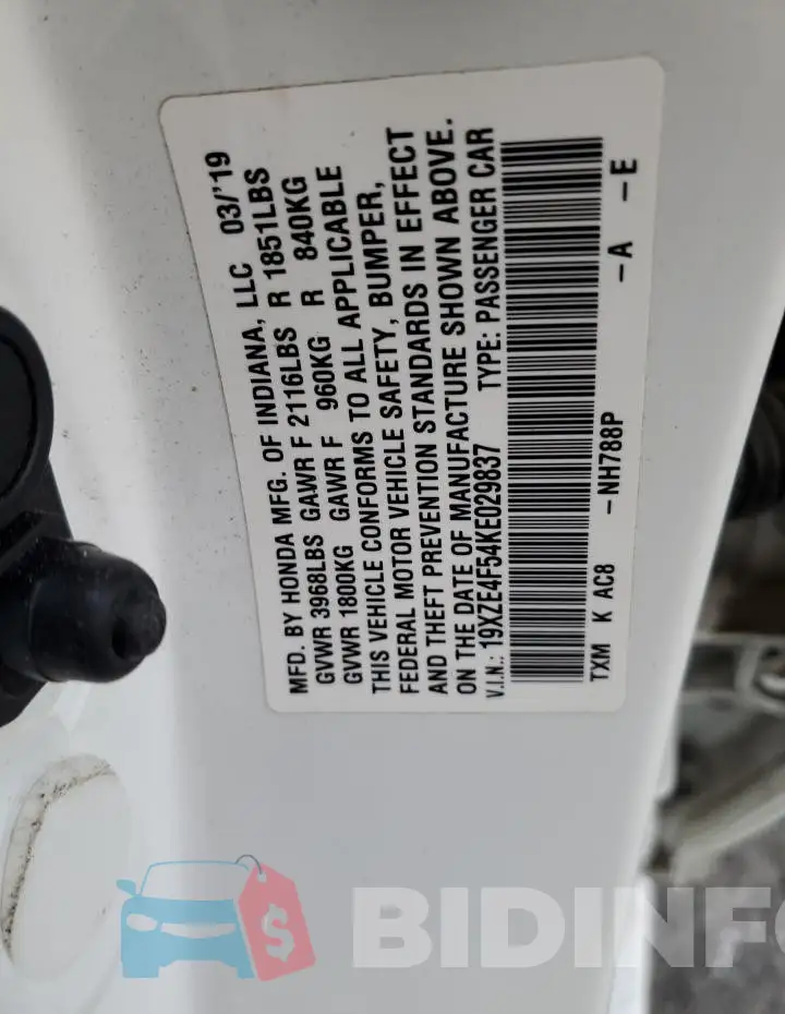 19XZE4F54KE029837 Photo# 12