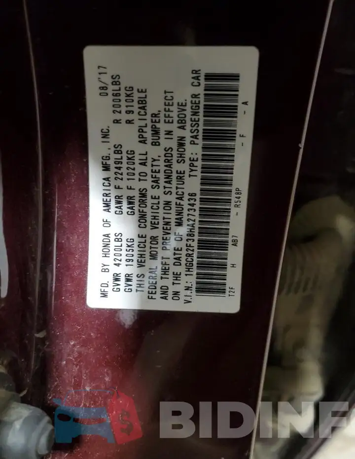 1HGCR2F38HA273436 Photo# 12