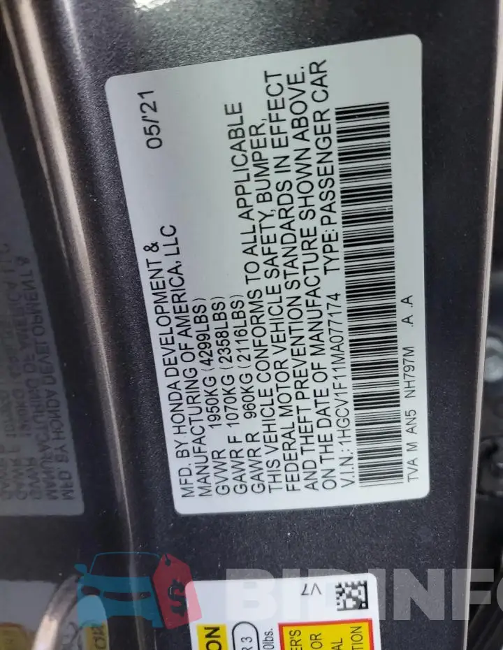 1HGCV1F11MA077174 Photo# 12