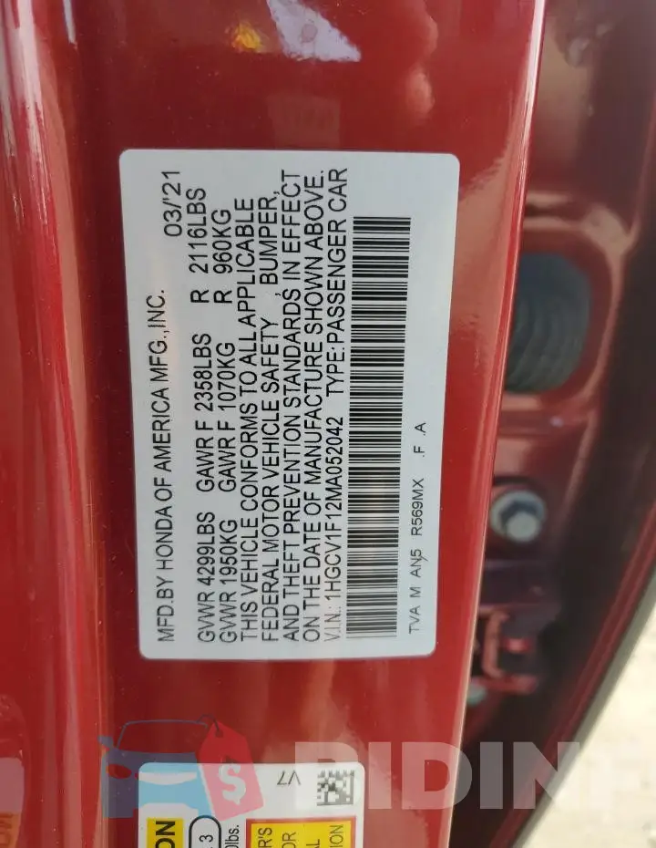 1HGCV1F12MA052042 Photo# 12