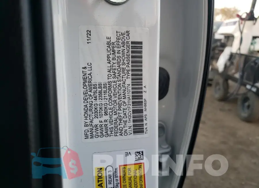 1HGCV1F31NA110774 Photo# 12