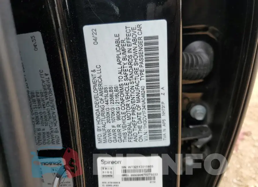 1HGCV1F34NA048240 Photo# 13