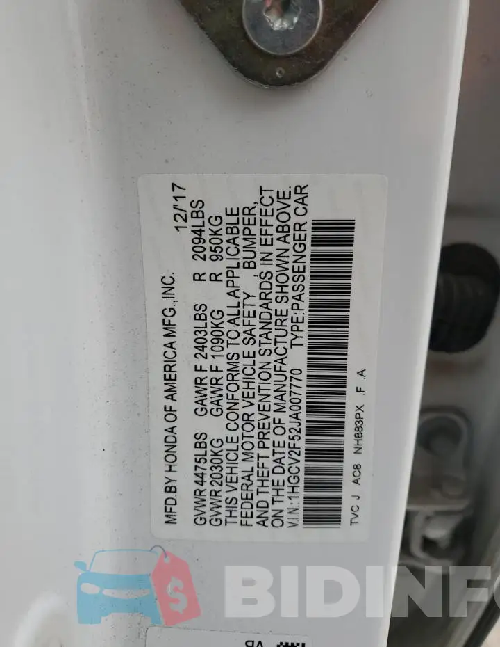 1HGCV2F52JA007770 Photo# 12